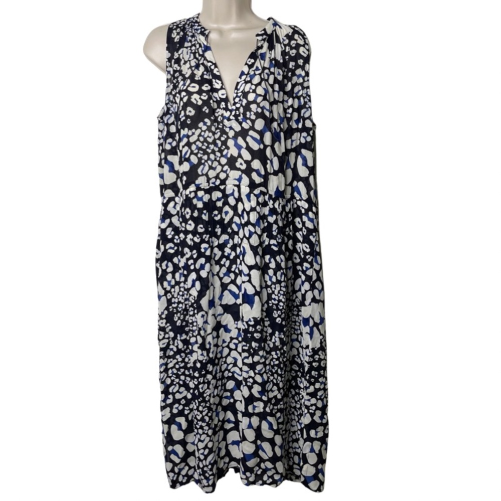 Sea New York maxi sleeveless dress in blue black white leopard print size 8
